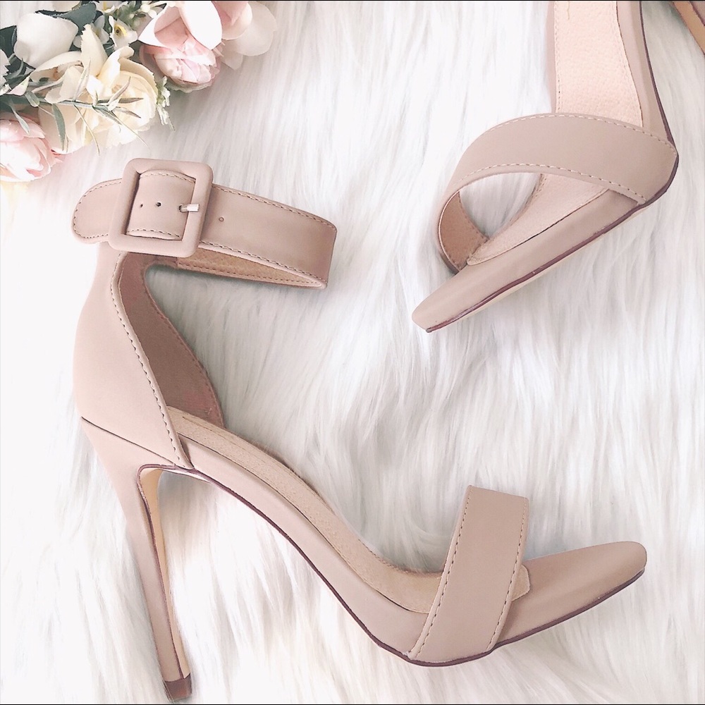 Nude Ankle Strap Heel, Buckle Closure - Picture 4 of 6